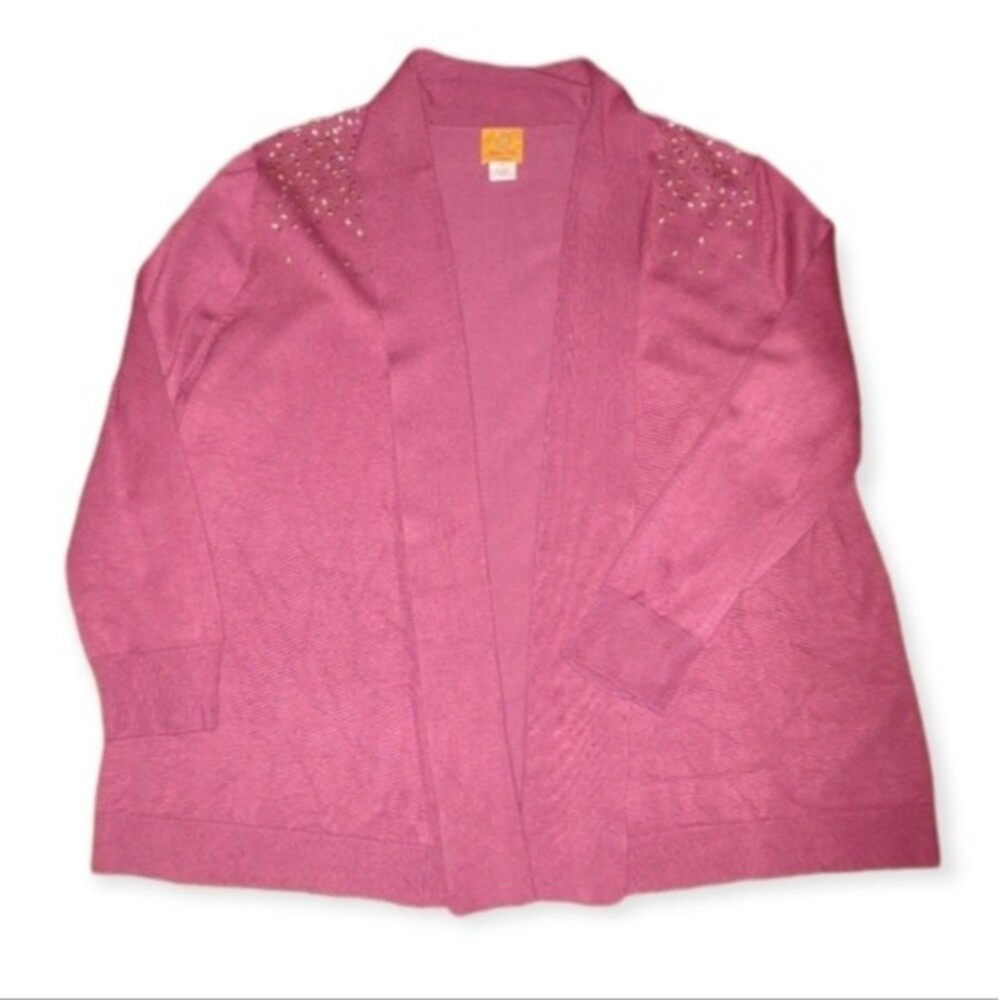 Ruby Rd. Woman Mauve Sequined Open Front‎ Cardigan Sweater Plus Size 2X.